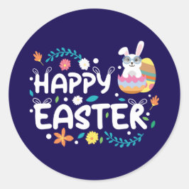 Frohe Ostern, Eier, Bunny & Blume Runder Aufkleber
