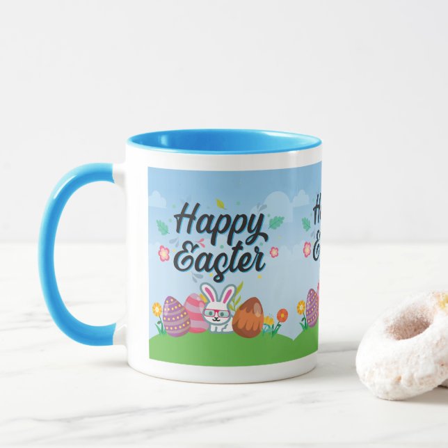 Frohe Ostern Eier Hase & Blumen Tasse (Mit Donut)