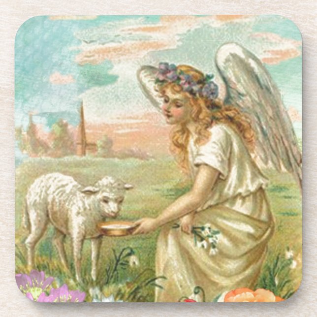frohe Ostern Engel Untersetzer (Vorderseite)