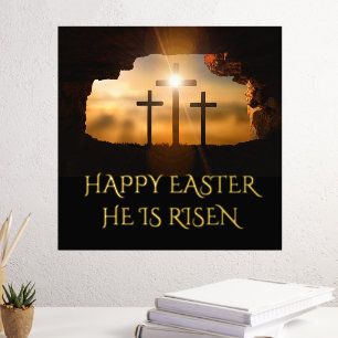 Frohe Ostern Er ist auferstanden Drei Kreuze Foliendrucke