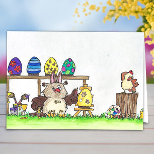Frohe Ostern - Eule bemalt Eier Feiertagskarte