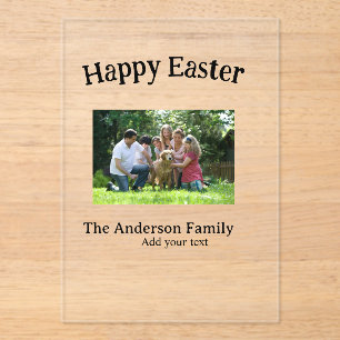 Frohe Ostern Familienfoto Name Text Wiedersehen ei Acryleinladungen