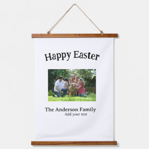 Frohe Ostern Familienfoto Name Text Wiedersehen ei Wandteppich Mit Holzrahmen