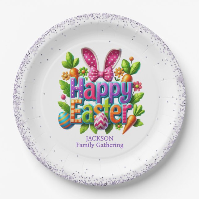 Frohe Ostern Familienzusammenkunft Bunt Pappteller (Vorderseite)