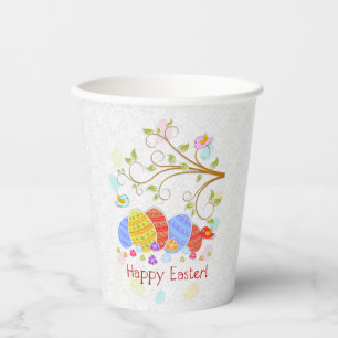 Frohe Ostern - farbenfrohe Eier und Vögel Blume Pa Pappbecher