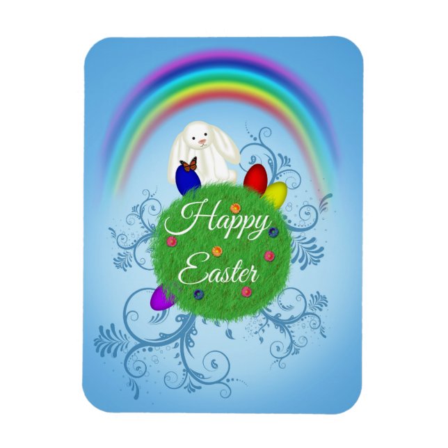 Frohe Ostern Farbiger Planet & Regenbogen Süßer Ha Magnet (Vertikal)