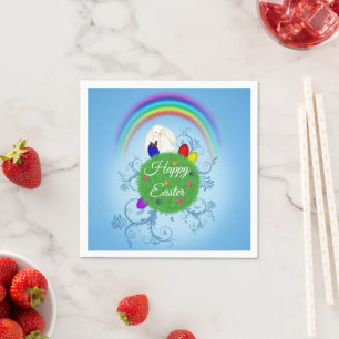 Frohe Ostern Farbiger Planet & Regenbogen Süßer Ha Serviette