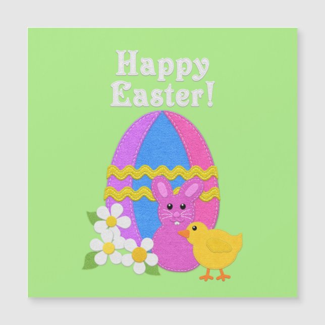 Frohe Ostern Filz-Osterei-Häschen-Küken Magnetkarte (Vorderseite)