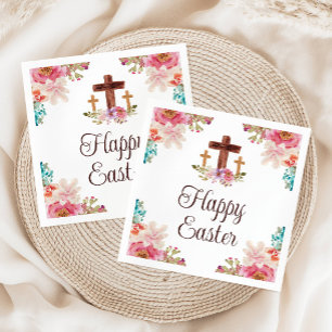 Frohe Ostern Florale Aquarell religiöse Kreuz Serviette