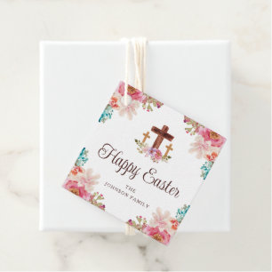 Frohe Ostern Florale Wasserfarbe Religiöses Kreuz Geschenkanhänger