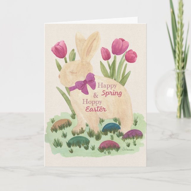 Frohe Ostern & Fröhliche Ostergrüße Karte mit Hase (Vorderseite)