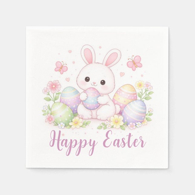 Frohe Ostern Frühjahrsdesign - Süßer Osterhase Serviette (Vorderseite)