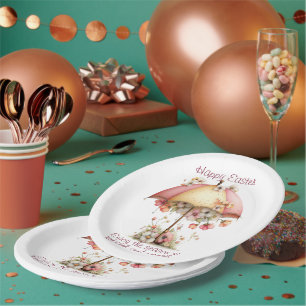 Frohe Ostern Frühlings Rosa und Gelbe Blumen Schir Pappteller