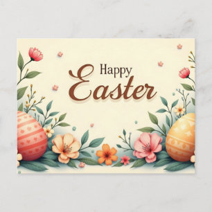 Frohe Ostern Frühlingsblumen und Ostereier Feiertagspostkarte