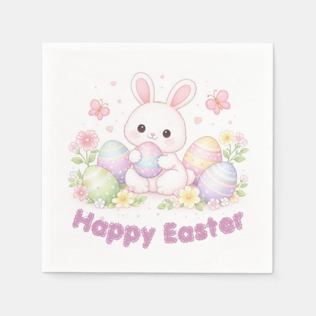 Frohe Ostern Frühlingsdesign - Süßer Osterhase Serviette (Vorderseite)