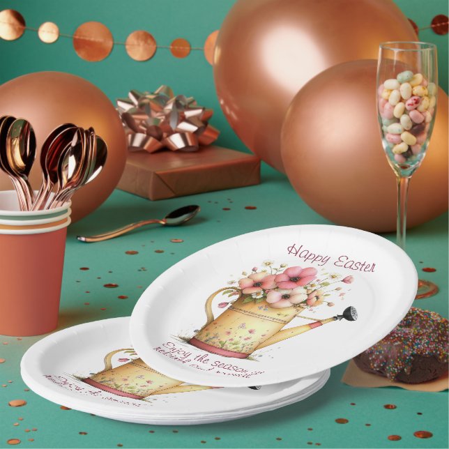 Frohe Ostern Frühlingsrosane und gelbe Blumen Pappteller (Multi)