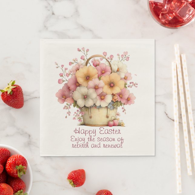 Frohe Ostern Frühlingsrosane und gelbe Blumen Serviette (Beispiel)
