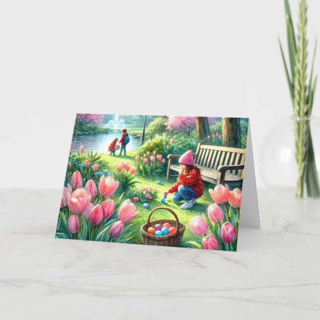 Frohe Ostern für Kinder geklappte Grußkarte Karte (Vorderseite)