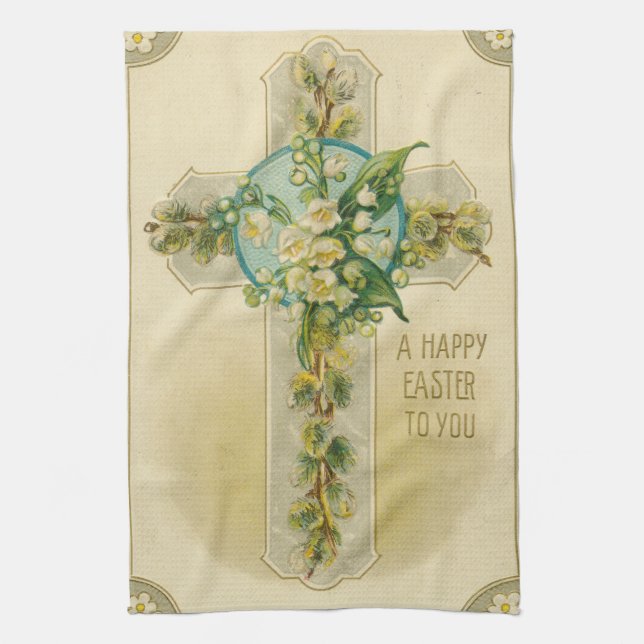 Frohe Ostern für Sie - Antike Postkarte,  Geschirrtuch (Vertikal)