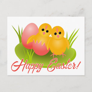 Frohe Ostern gelbe Küken auf grünem Gras Feiertagspostkarte