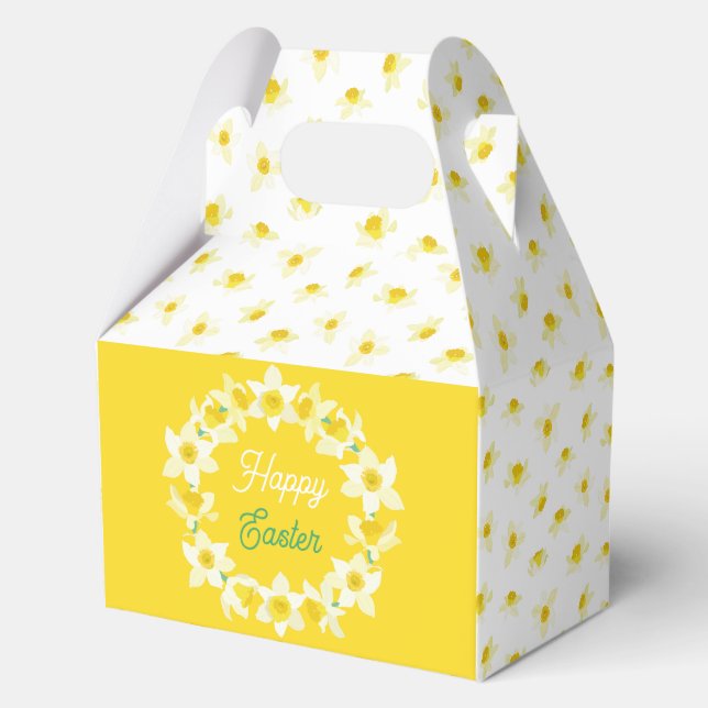Frohe Ostern. Gelbe Osterglocken moderner Frühling Geschenkschachtel (Vorderseite)