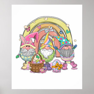 frohe Ostern Gnome Regenbogen, Retro, Vintage Poster
