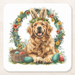 Frohe Ostern Golden Retriever Hund Hasenohren Rechteckiger Pappuntersetzer
