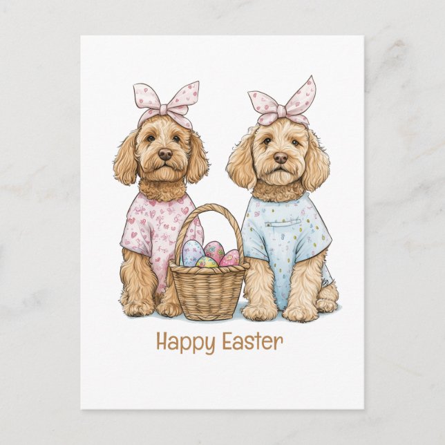 Frohe Ostern Goldendoodle Hunde Feiertagspostkarte (Vorderseite)