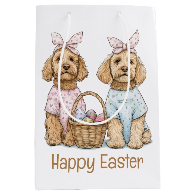 Frohe Ostern Goldendoodle Hunde Mittlere Geschenktüte (Vorderseite)