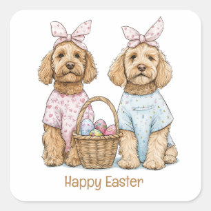 Frohe Ostern Goldendoodle Hunde Quadratischer Aufkleber