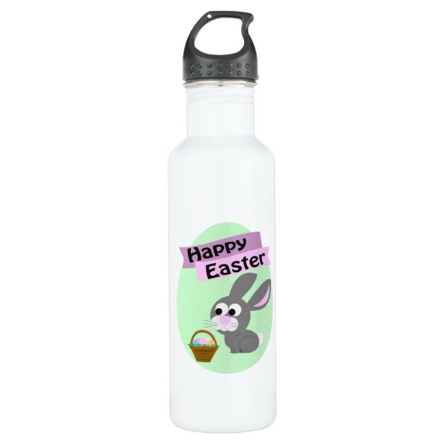 Frohe Ostern! Gray Bunny Edelstahlflasche (Vorderseite)