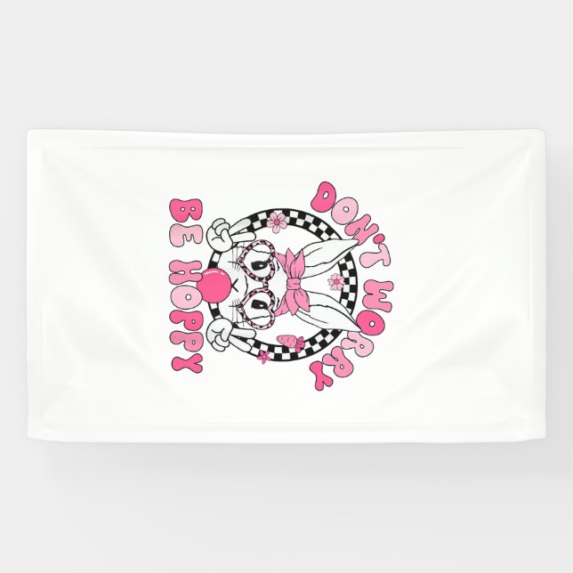 Frohe Ostern Groovy Bunny Gesicht Keine Sorge Sei  Banner (Horizontal)