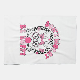 Frohe Ostern Groovy Bunny Gesicht Keine Sorge Sei  Geschirrtuch