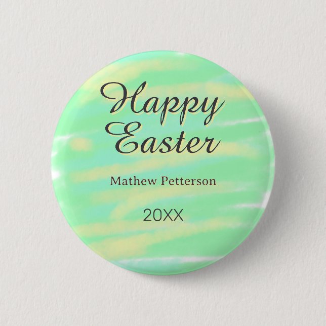 Frohe Ostern grün gelb pastell grau name jahr  Button (Vorderseite)