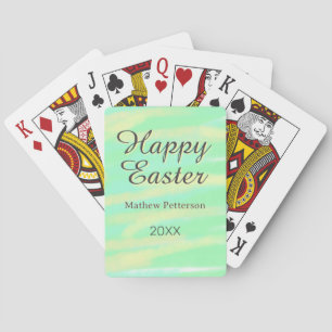 Frohe Ostern grün gelb pastell grau name jahr Spielkarten