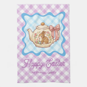 Frohe Ostern Häschen Teekanne Gingham Geschirrtuch