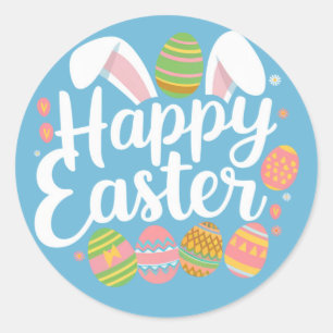 Frohe Ostern Hase Kaninchen Ei Feiertag Runder Aufkleber