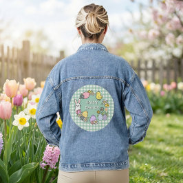 Frohe Ostern Hase Küken Eier Grün Kariert Jeansjacke