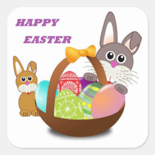 "FROHE OSTERN" HASE QUADRATISCHER AUFKLEBER