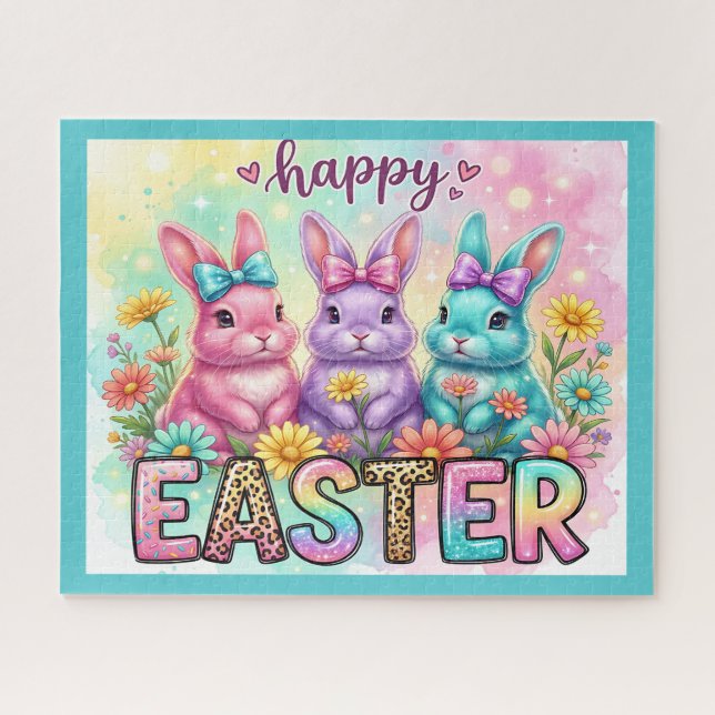 Frohe Ostern Hasen Puzzle (Horizontal)