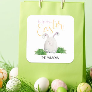 Frohe Ostern Haustier Hase Wasserfarben Illustrati Quadratischer Aufkleber