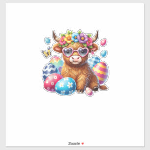 Frohe Ostern Highland Kuh Färse Ostertag Bauer Aufkleber