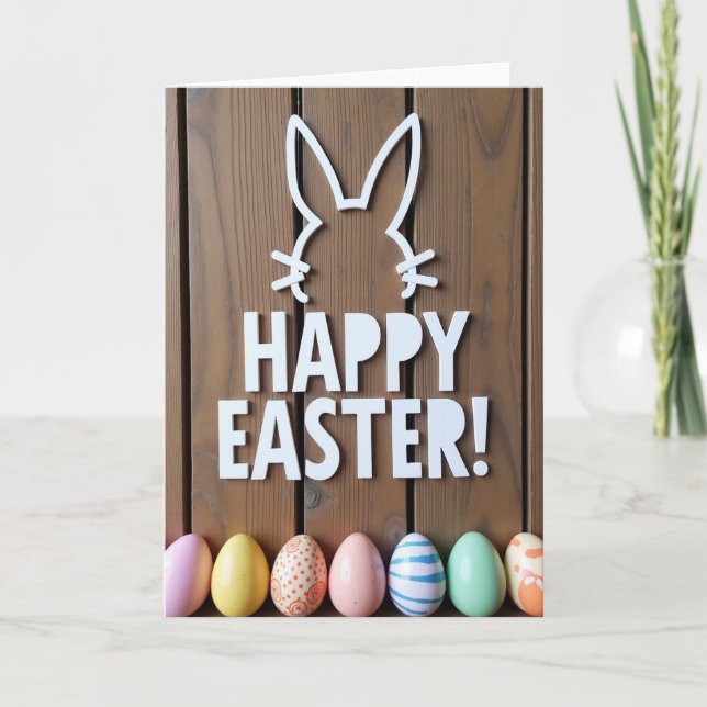 Frohe Ostern Holz Design Karte (Vorderseite)