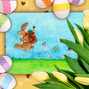 Frohe Ostern Hoppelhasen mit Eiern Feiertagspostkarte