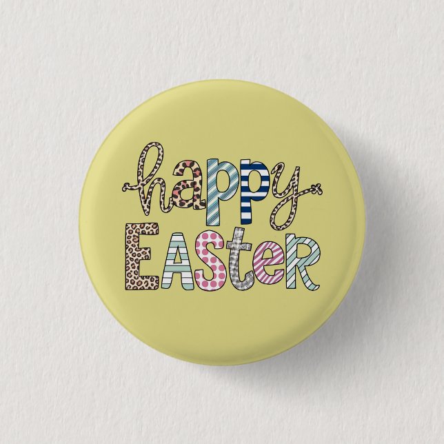 Frohe Ostern Hübsche Florale Hasen Frühling Leopar Button (Vorderseite)