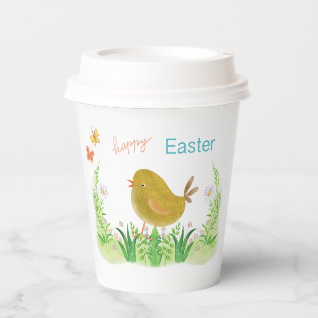Frohe Ostern , Huhn und Blume Pappbecher (Vorderseite)