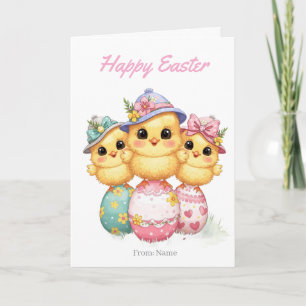 Frohe Ostern Hühner Karte Hübsche Hüte & Eier