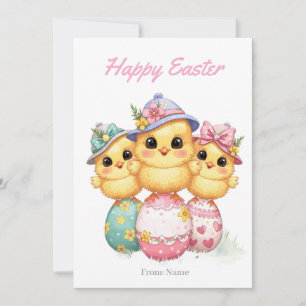Frohe Ostern Hühner Karte Hübsche Hüte & Eier