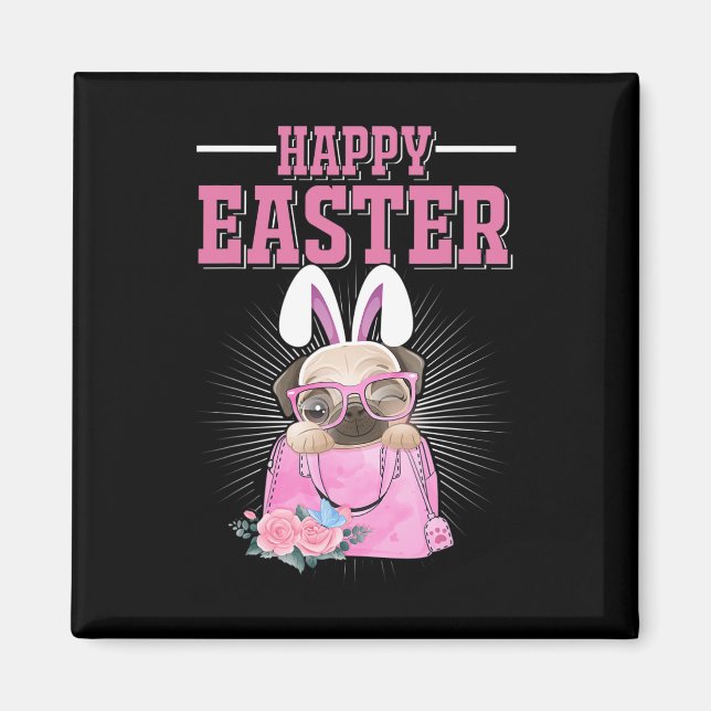 Frohe Ostern Hund Lustiger Pug Hase  Magnet (Vorne)