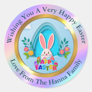 Frohe Ostern I Benutzerdefinierter Hase & Frühling Runder Aufkleber